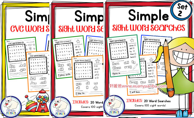 《四套Word Search高频词CVC作业纸》陪孩子玩转自然拼读 百度云网盘下载