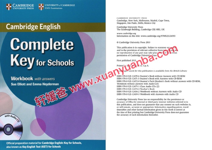 剑桥官方KET备考教材《Complete Key for Schools》原版SB+WB+TB 百度云网盘下载