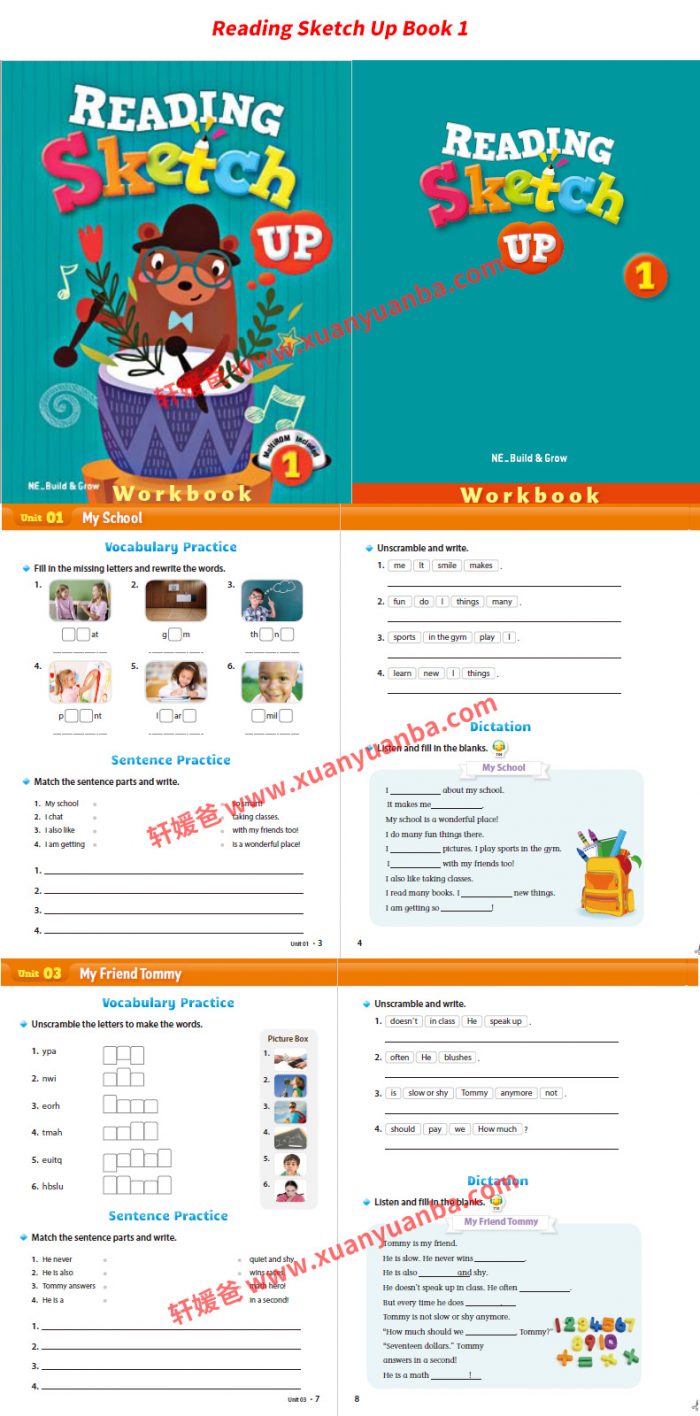 《Reading Sketch Up 1-2-3》适合幼儿园小学英文练习册音频PDF 百度云网盘下载