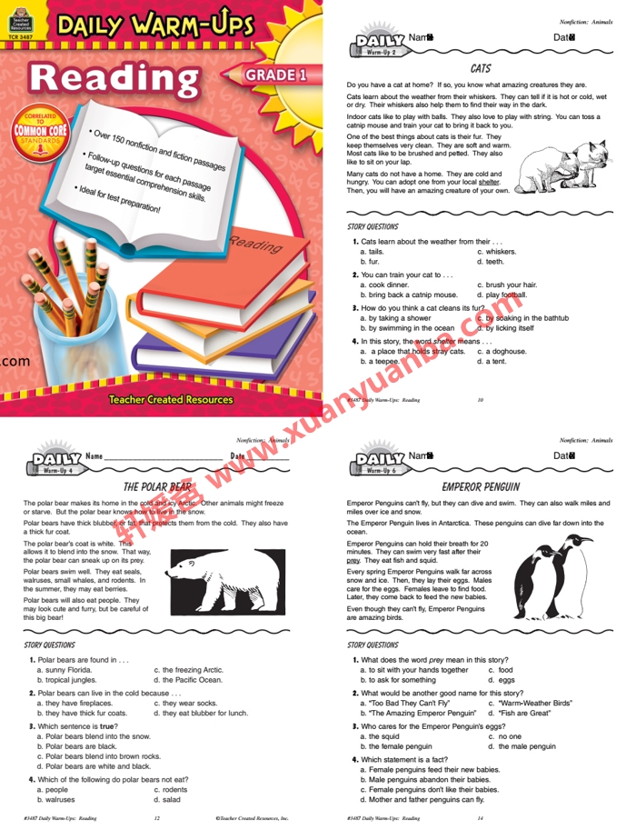 《Daily warm-ups Reading》Grade 1-Grade 8 阅读理解英文练习册PDF 百度云网盘下载