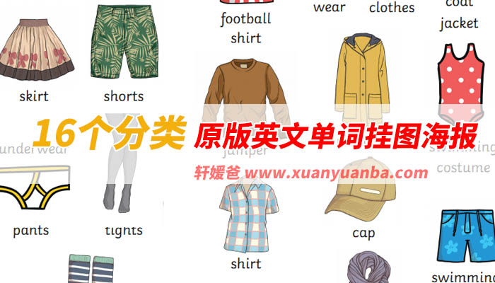 【海报】《16个分类原版英文单词挂图海报》英语单词启蒙PDF 百度网盘下载