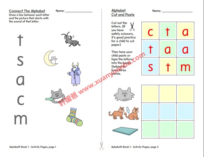 《Alphabetti Book 好玩的字母书》11本+练习纸 画风简单可爱 可打印 PDF 百度云网盘下载