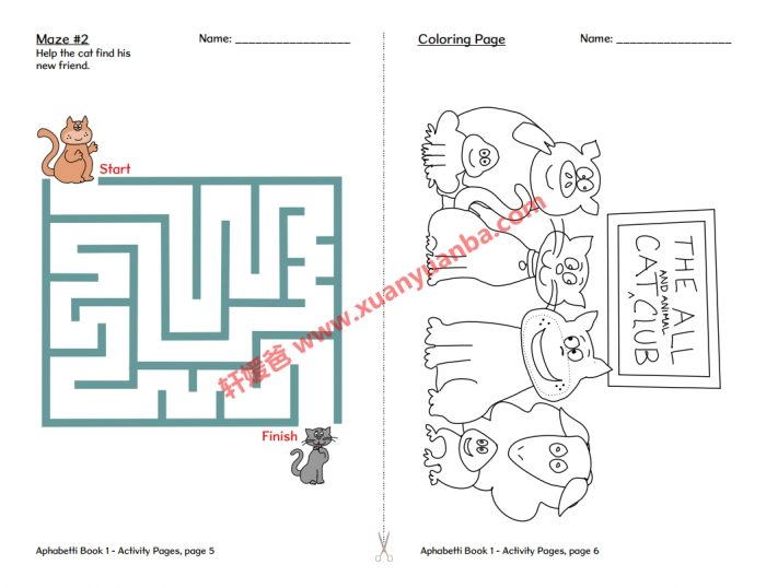 《Alphabetti Book 好玩的字母书》11本+练习纸 画风简单可爱 可打印 PDF 百度云网盘下载