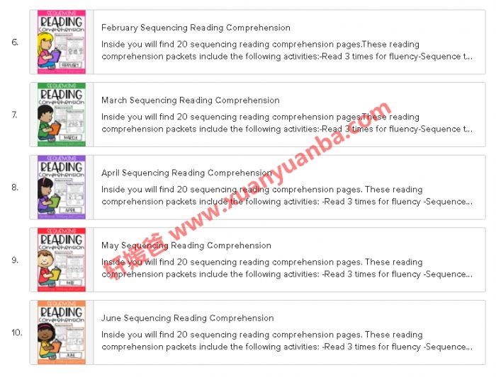 《Reading Comprehension 系列》英文阅读理解排序练习练习册10册初级阅读PDF 百度云网盘下载