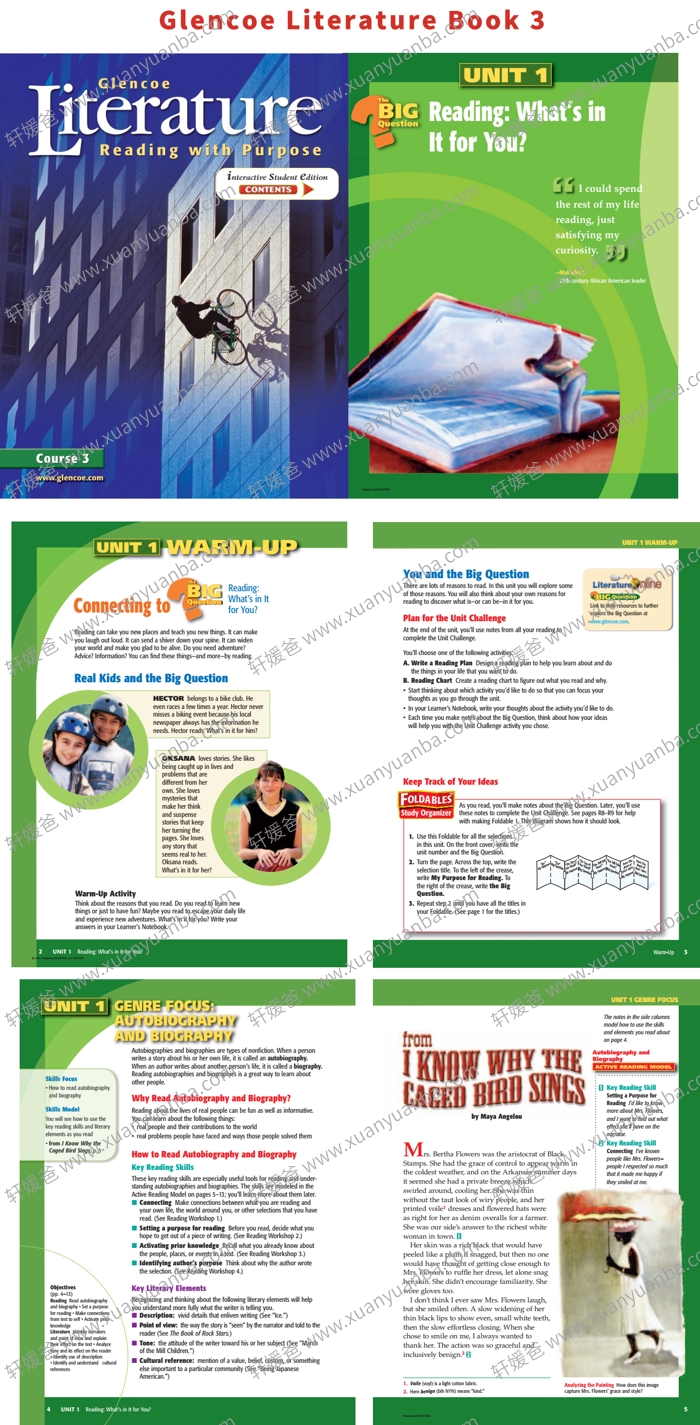 《Glencoe Literature Reading With Purpose1-3》美国加州语文原版教材 高清PDF百度网盘下载