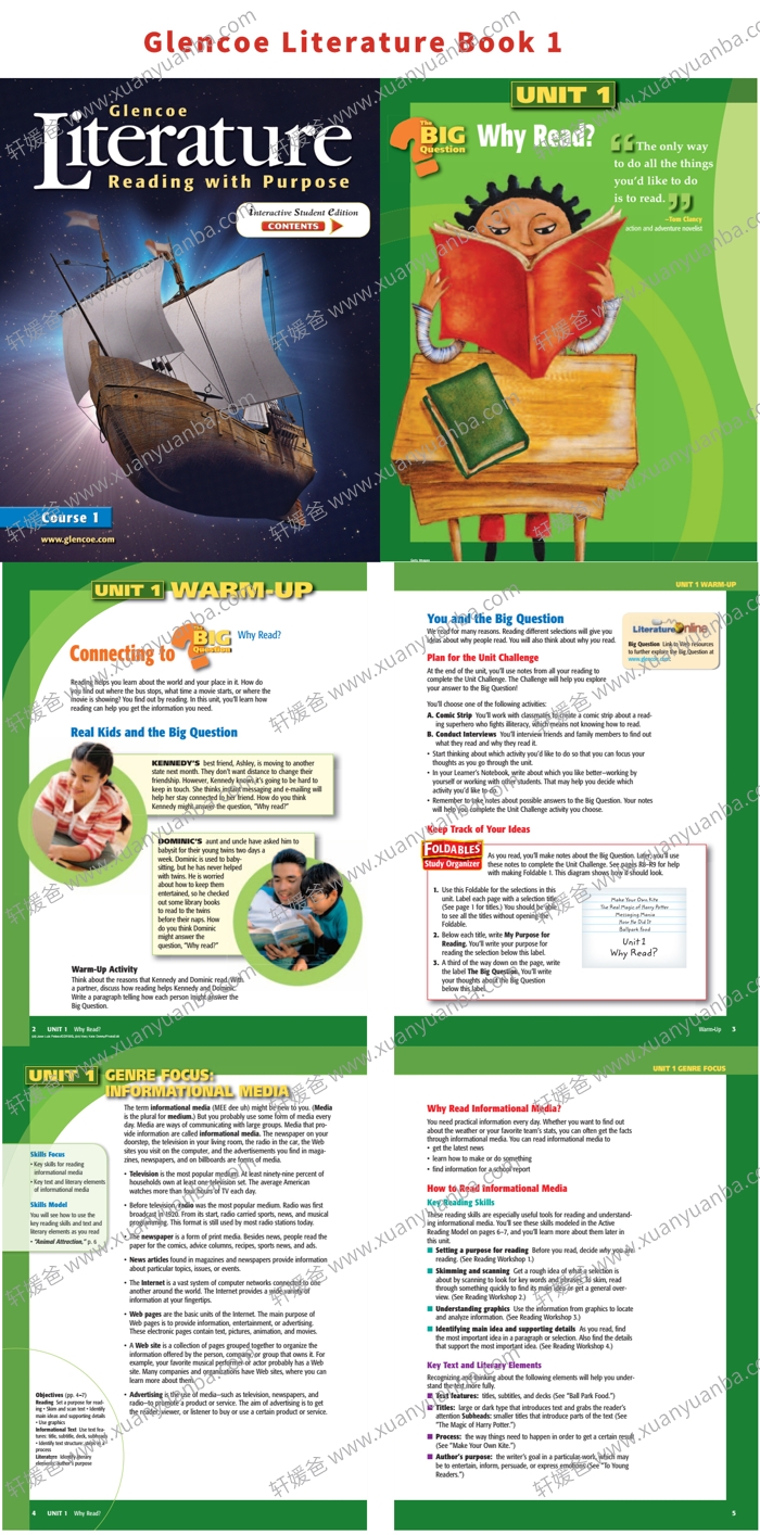 《Glencoe Literature Reading With Purpose1-3》美国加州语文原版教材 高清PDF百度网盘下载