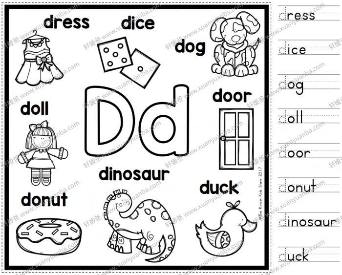 《Alphabet Anchor Chart 英文字母海报》ABC彩色单词描红黑白趣味涂色 PDF格式 百度网盘下载