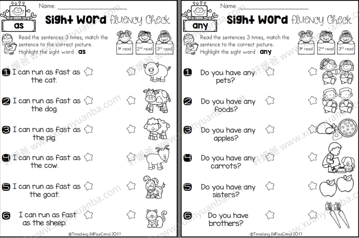 《Sight Word Fluency Check 》TPT视觉单词练习册3册 PDF 百度云网盘下载