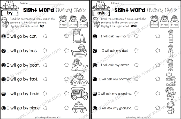 《Sight Word Fluency Check 》TPT视觉单词练习册3册 PDF 百度云网盘下载