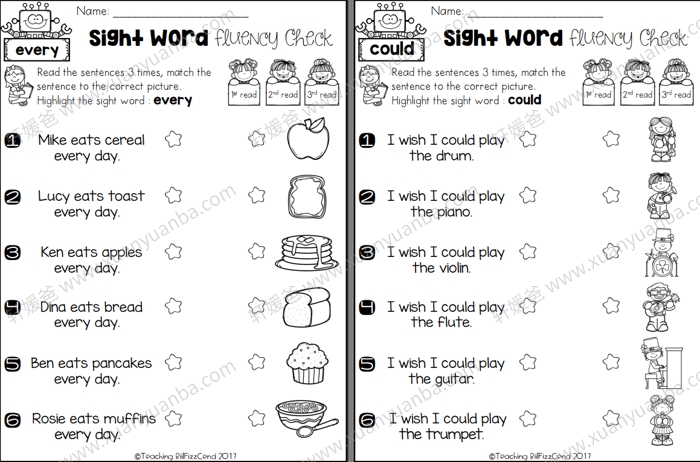 《Sight Word Fluency Check 》TPT视觉单词练习册3册 PDF 百度云网盘下载