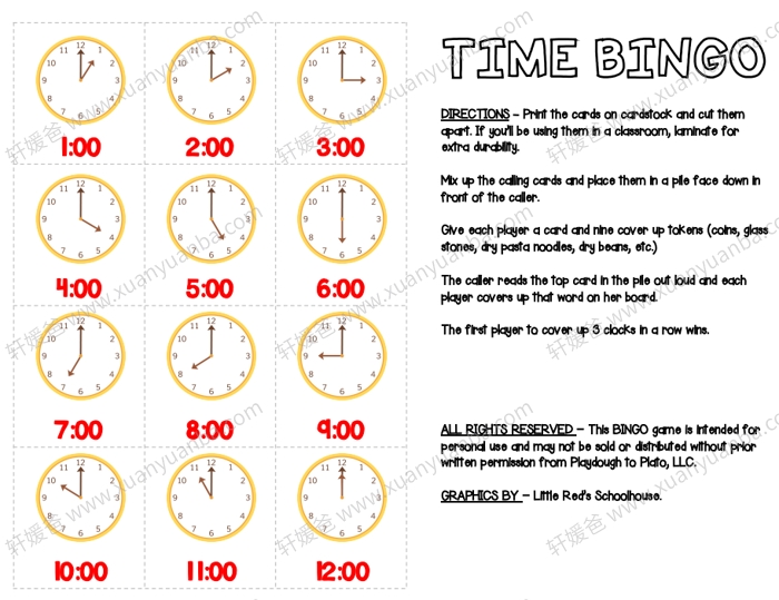 《Telling Time Activity Pack 学习认时间教具》英语时间启蒙 PDF百度云网盘下载