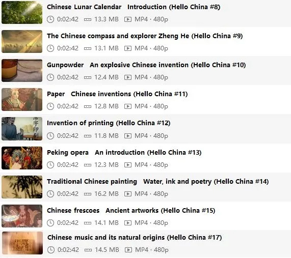 《中国文化英文讲解视频》100集全中英双语字幕 多个常见名词 附带文本 MP4视频 百度云网盘下载