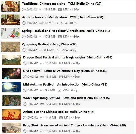 《中国文化英文讲解视频》100集全中英双语字幕 多个常见名词 附带文本 MP4视频 百度云网盘下载