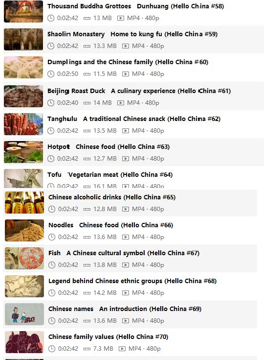 《中国文化英文讲解视频》100集全中英双语字幕 多个常见名词 附带文本 MP4视频 百度云网盘下载