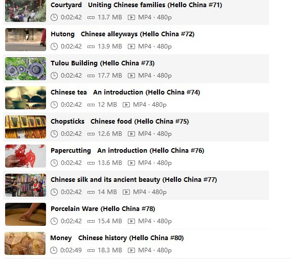 《中国文化英文讲解视频》100集全中英双语字幕 多个常见名词 附带文本 MP4视频 百度云网盘下载