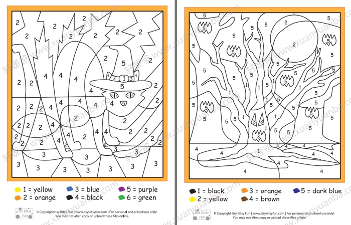 《万圣节数字涂色》数字启蒙早教练习4P PDF百度云网盘下载