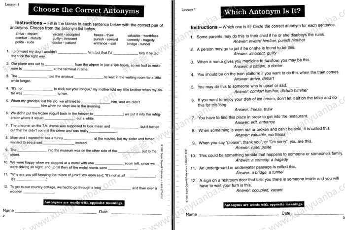 《Vocabulary Building》词汇构建练习册反义词同义词含答案 PDF格式 百度云网盘下载