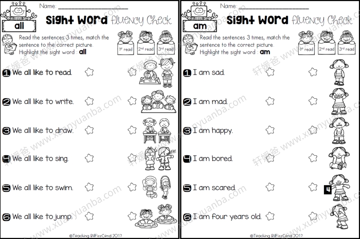 《Sight Word Fluency Check》高频词趣味连线练习册1-3册 PDF 百度云网盘下载