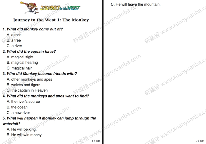 《 Journey to the West》西游记英文版动画AVI+MP4视频+MP3音频+高清绘本PDF 百度云网盘下载