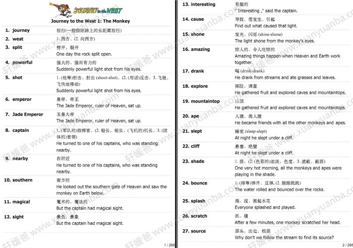 《 Journey to the West》西游记英文版动画AVI+MP4视频+MP3音频+高清绘本PDF 百度云网盘下载