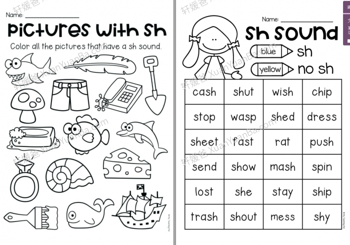 《"Sh”相关练习作业纸》英文自然拼读练习7套PDF百度云网盘下载