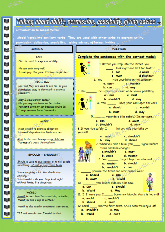 《语法学习之情态动词Modal Verbs》活动练习纸9张可编辑打印PDF 百度云网盘下载