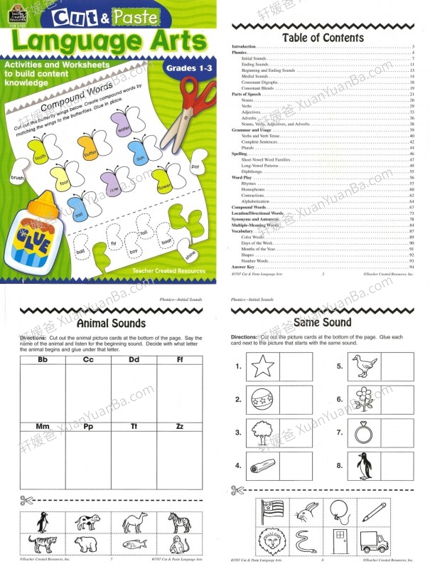《Cut&Paste LanguageArts G1-3》英文词汇手工互动练习册PDF 百度云网盘下载
