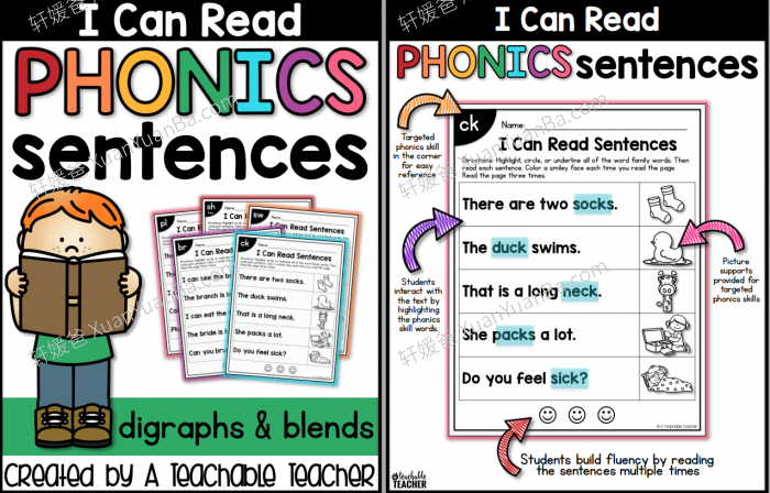 《I Can Read PHONICS SENTENCES》自然拼读阅读练习纸4册PDF 百度云网盘下载