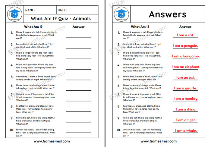 《What Am I?》我是说谁？猜谜练习纸4套含答案PDF 百度云网盘下载