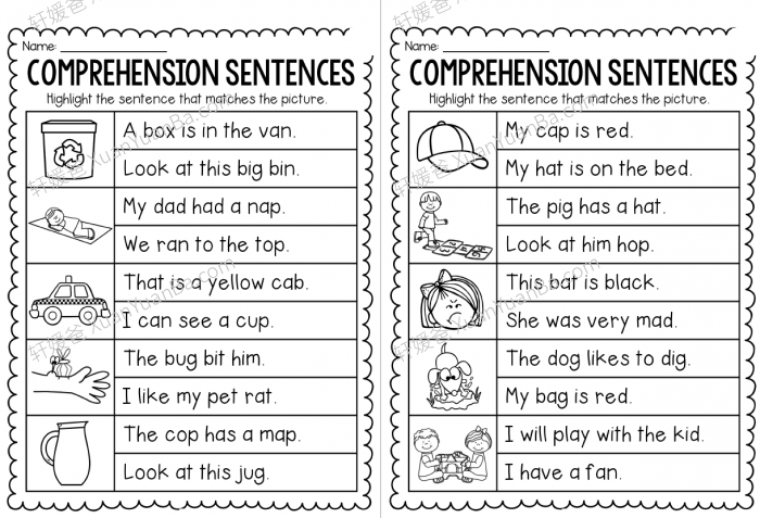《Comprehension Sentences》英文阅读理解句子练习册21页 PDF 百度云网盘下载