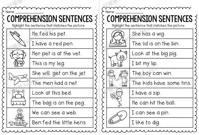 《Comprehension Sentences》英文阅读理解句子练习册21页 PDF 百度云网盘下载