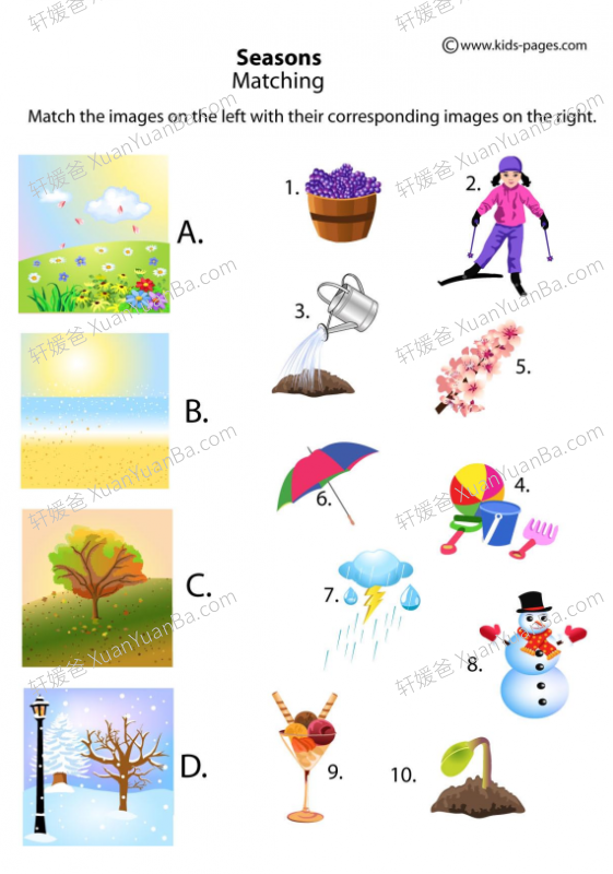 《Seasons Worksheets》关于季节的练习3套PDF百度网盘下载