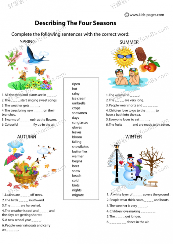 《Seasons Worksheets》关于季节的练习3套PDF百度网盘下载