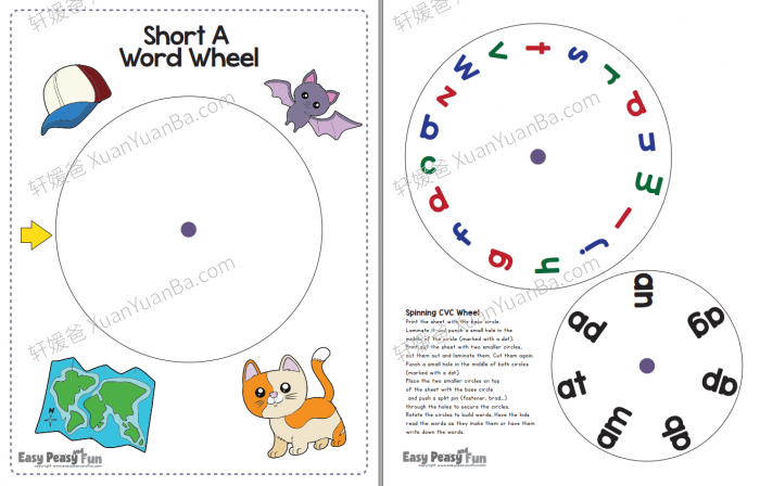 《CVC Word Families Wheel》 自然拼读转盘英语素材PDF 百度云网盘下载