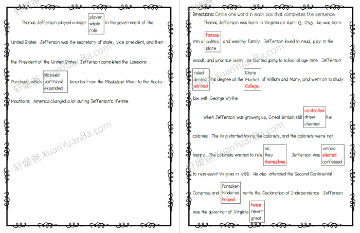 《Non-Fiction Comprehension, Cloze, and DAZE Passages》美国6代总统主题阅读理解练习PDF 百度网盘下载