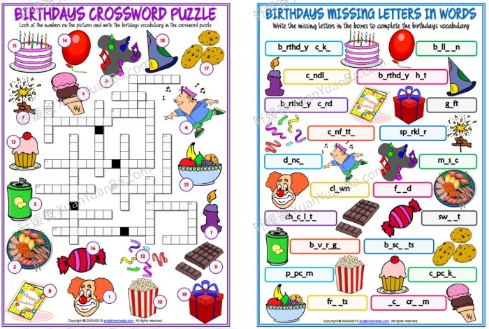 《PARTY VOCABULARY: WORKSHEETS》聚会词汇专项练习7份 PDF百度网盘下载