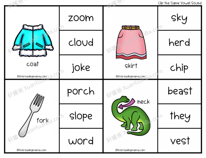 《Same vowel sound clip cards》找到相同元音闪卡 PDF 百度云网盘下载