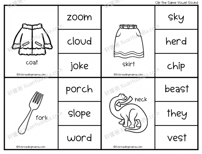 《Same vowel sound clip cards》找到相同元音闪卡 PDF 百度云网盘下载