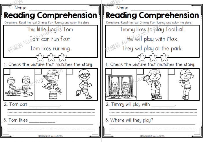 《Kindergarten Reading Comprehension》小学英文启蒙阅读理解练习册共三册PDF 百度云网盘下载