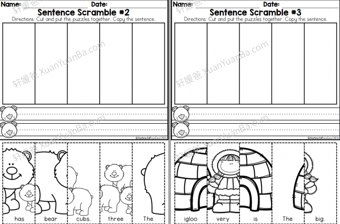 《Kindergarten Sentence Building》造句拼图单词排序练习册作业纸4册PDF 百度云网盘下载