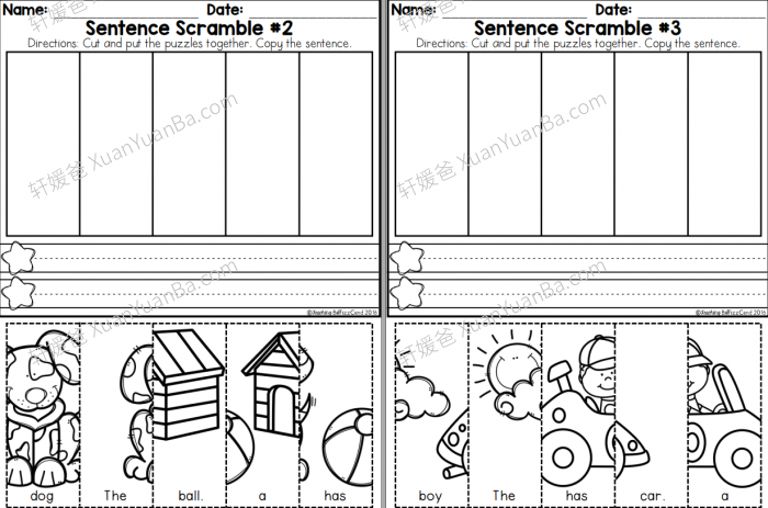 《Kindergarten Sentence Building》造句拼图单词排序练习册作业纸4册PDF 百度云网盘下载