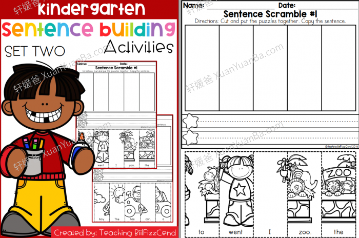 《Kindergarten Sentence Building》造句拼图单词排序练习册作业纸4册PDF 百度云网盘下载
