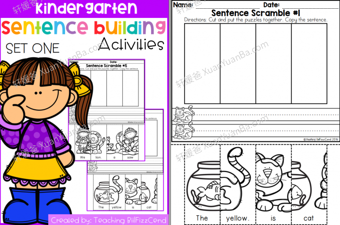 《Kindergarten Sentence Building》造句拼图单词排序练习册作业纸4册PDF 百度云网盘下载