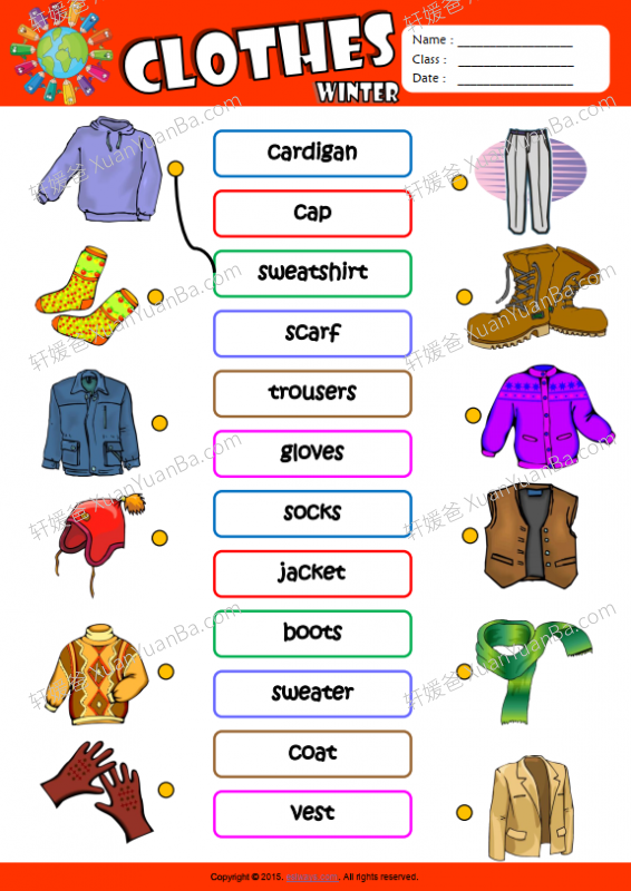 《Winter clothes》关于冬天的衣服词汇练习PDF 百度云网盘下载