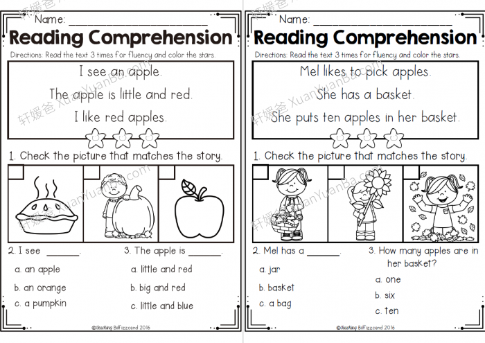 《Kindergarten Reading Comprehension》四季英文阅读理解作业纸练习册素材PDF 百度云网盘下载