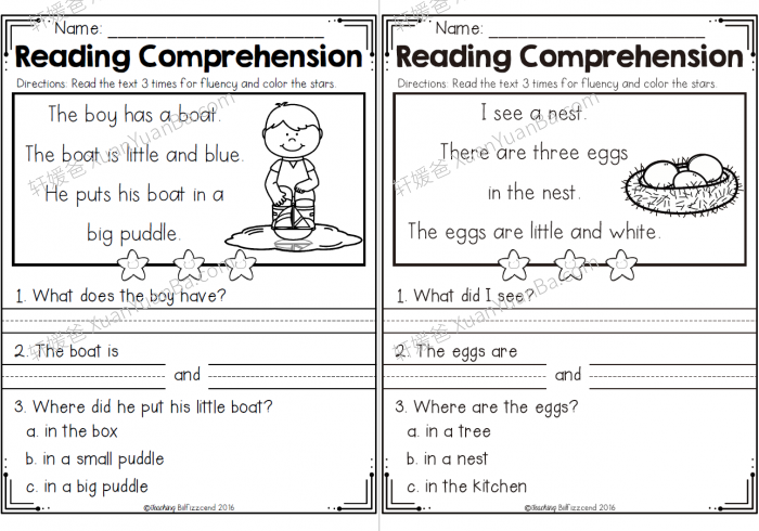 《Kindergarten Reading Comprehension》四季英文阅读理解作业纸练习册素材PDF 百度云网盘下载
