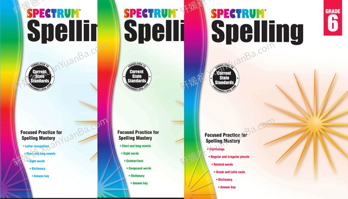 《Spectrum Spelling GK-G6》幼儿园到六年级光谱拼写练习册7套PDF 百度云网盘下载