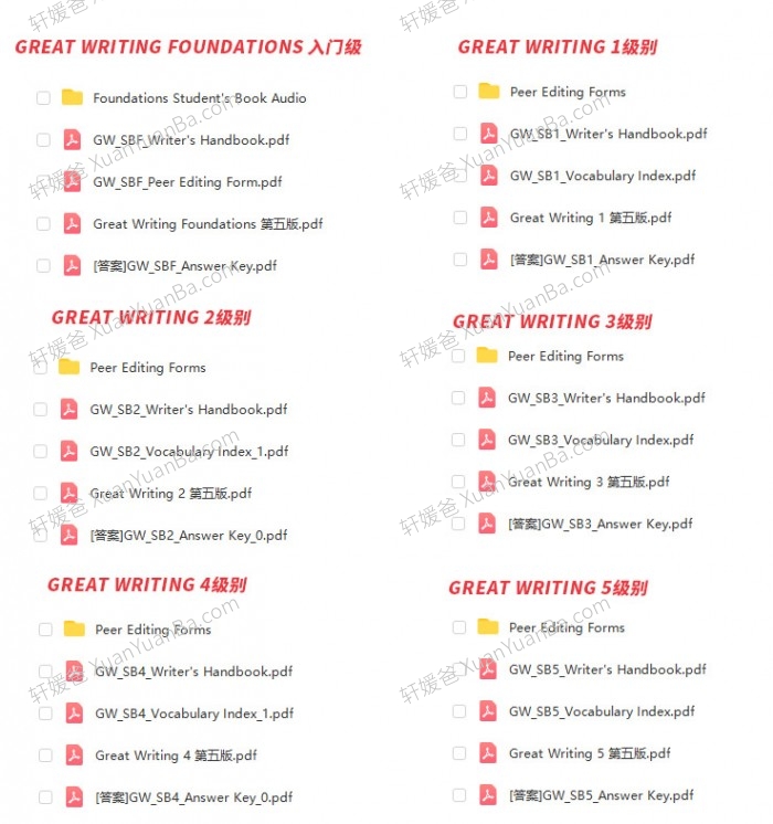 《Great Writing Foundation-Level5》国家地理大写作教材第五版学生答案PDF 百度云网盘下载