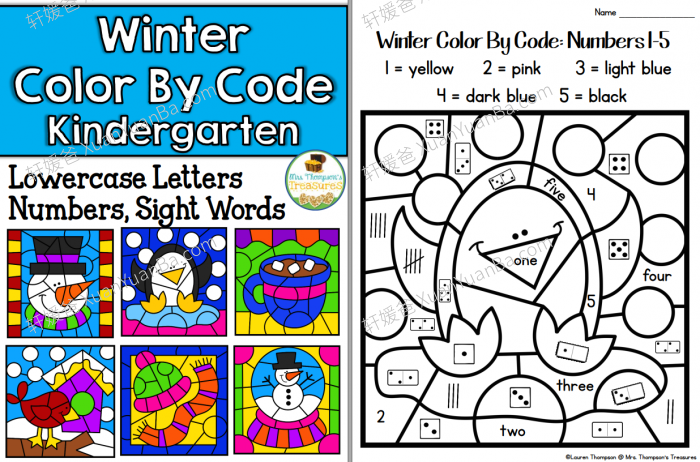 《Color By Code First Grade Bundle》四季涂色游戏英文练习纸全4册PDF 百度云网盘下载