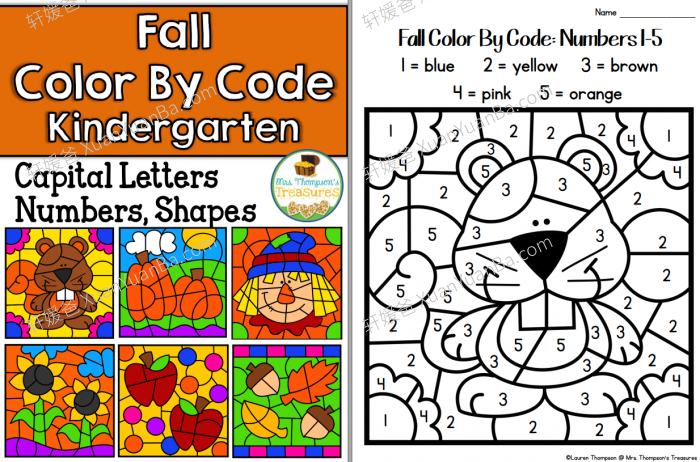 《Color By Code First Grade Bundle》四季涂色游戏英文练习纸全4册PDF 百度云网盘下载